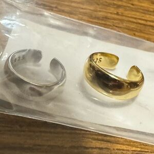 2x 925 Sterling Silver Fashion Earrings (1 Gold Colored) Shows/Plays/No Piercing